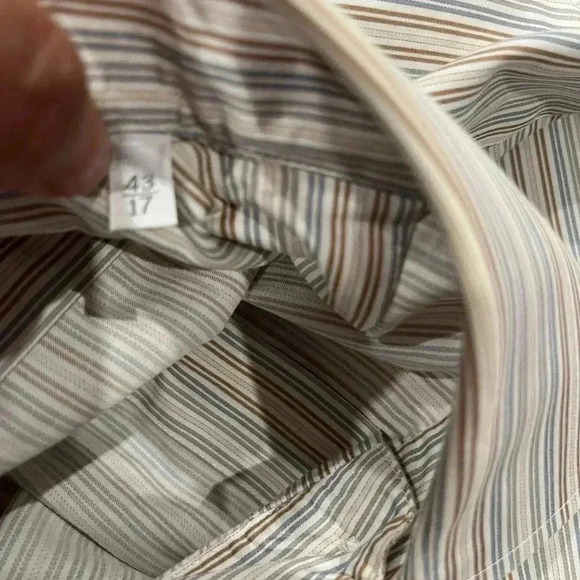 [17]Ermenegildo Zegna Rossini  Regular Brown/ Blue Pinstripes Dress Shirt - Picture 8 of 12